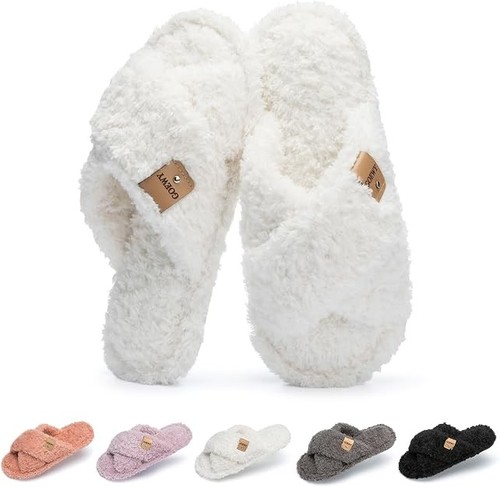 Women fuzzy open toe slippers - toe,